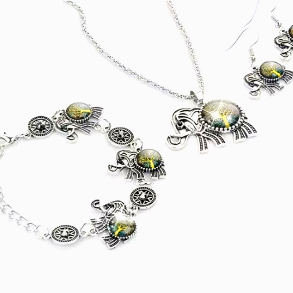 Tree of Life elephant jewelry set